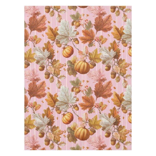 Autumn Leaves & Pumpkins Seamless Pattern Tablecloth (Front)