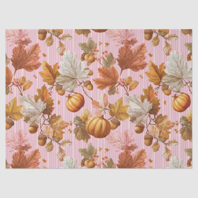 Autumn Leaves & Pumpkins Seamless Pattern Tissue Paper (Front)