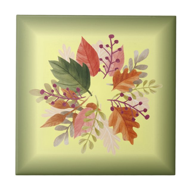  Autumn Leaves ~ Red and Gold ~ Backsplash Accents Ceramic Tile (Front)