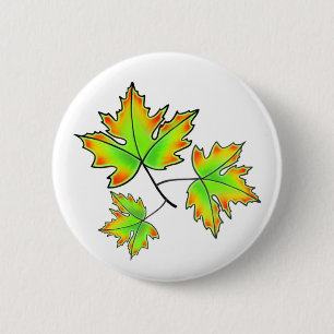 Autumn leaves red green orange leaves 6 cm round badge
