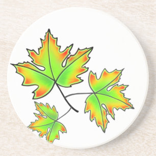 Autumn leaves red green orange leaves coaster