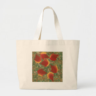 Autumn Leaves Red Maple Abstract on Grass Large Tote Bag