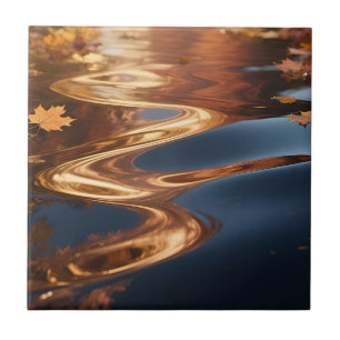 Autumn Leaves Reflection Watercolor Ceramic Tile