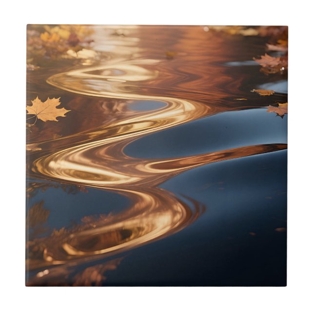 Autumn Leaves Reflection Watercolor Ceramic Tile (Front)