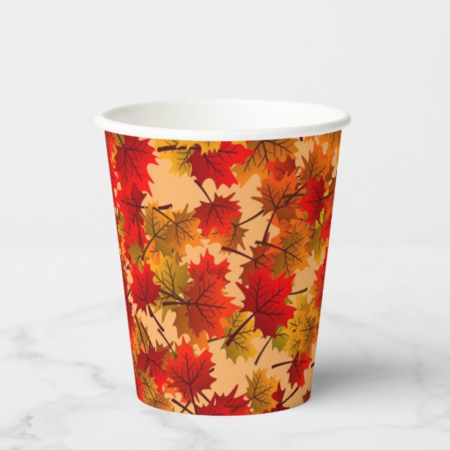 Autumn Leaves Rich Colours of Orange Red Wedding Paper Cups (Front)