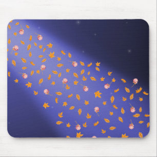 Autumn Leaves & Roses Blue Mouse pad
