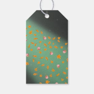 Autumn Leaves & Roses Green Gift Tags