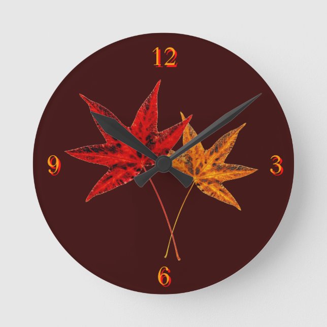 Autumn Leaves Round Clock (Front)
