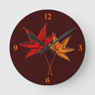 Autumn Leaves Round Clock