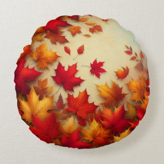 Autumn leaves round cushion
