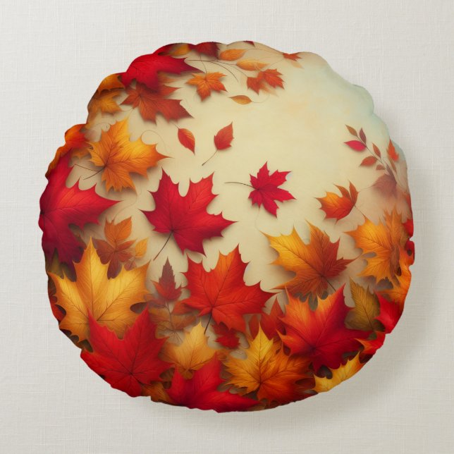 Autumn leaves round cushion (Front)