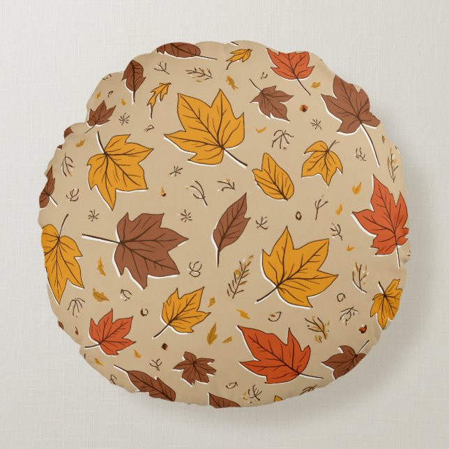 Autumn Leaves Round Throw Pillow (Front)