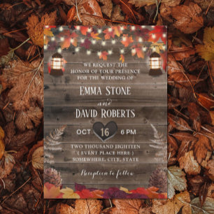 Autumn Leaves Rustic Lantern Fall Wedding Invitation