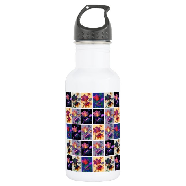 Autumn Leaves Rustic Patchwork Quilt Collage 532 Ml Water Bottle (Front)