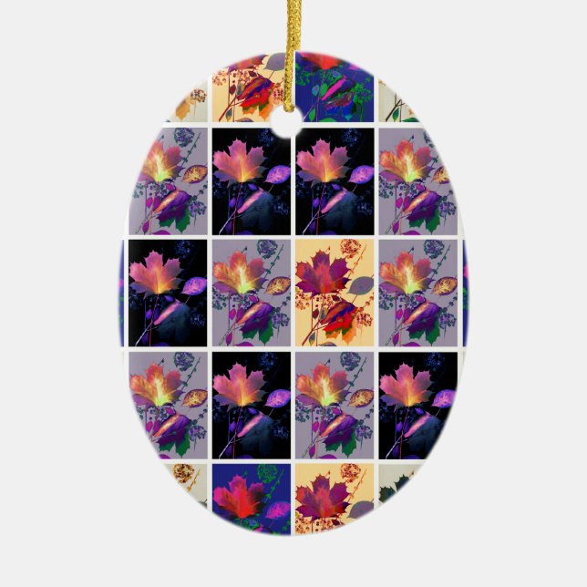 Autumn Leaves Rustic Patchwork Quilt Collage Ceramic Ornament (Front)