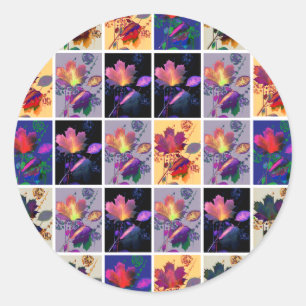 Autumn Leaves Rustic Patchwork Quilt Collage Classic Round Sticker