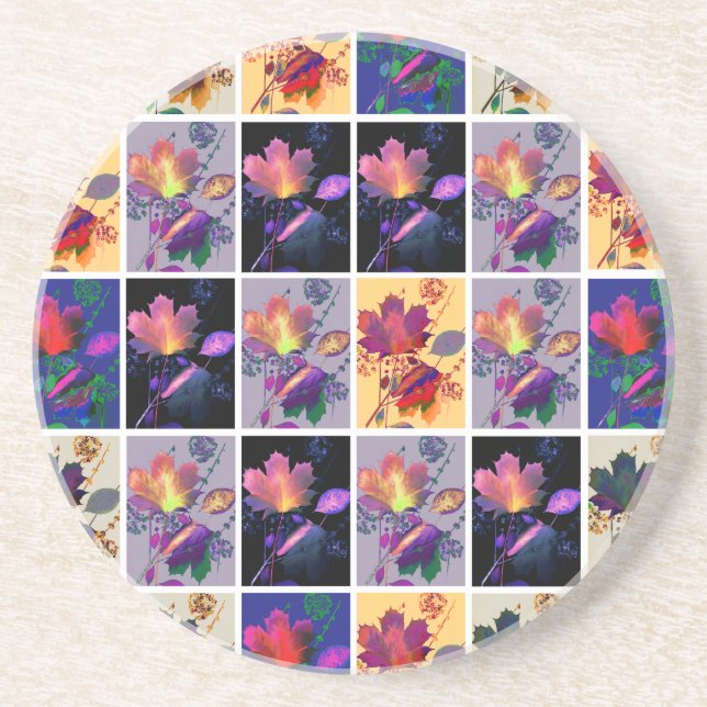 Autumn Leaves Rustic Patchwork Quilt Collage Coaster (Front)