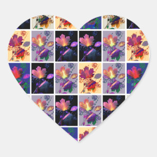 Autumn Leaves Rustic Patchwork Quilt Collage Heart Sticker