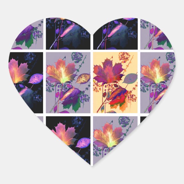 Autumn Leaves Rustic Patchwork Quilt Collage Heart Sticker (Front)
