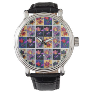 Autumn Leaves Rustic Patchwork Quilt Collage Watch