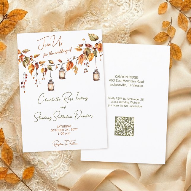 Autumn Leaves Rustic Watercolor Elegant Script Invitation (Creator Uploaded)