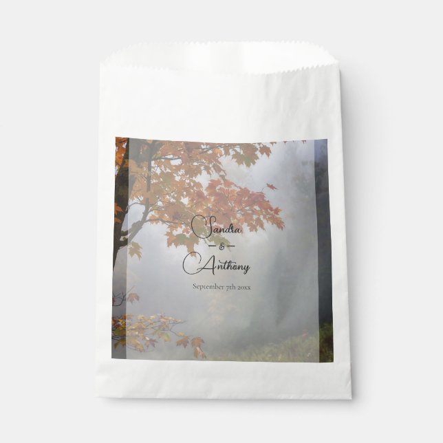 Autumn Leaves Rustic wedding favour bag (Front)