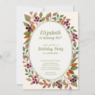 Autumn Leaves Sage Green 102nd Birthday Invitation