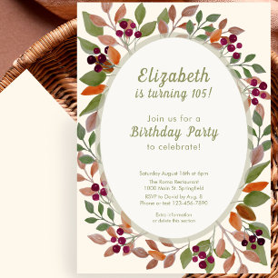 Autumn Leaves Sage Green 105th Birthday Invitation