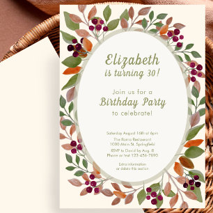 Autumn Leaves Sage Green 30th Birthday Invitation