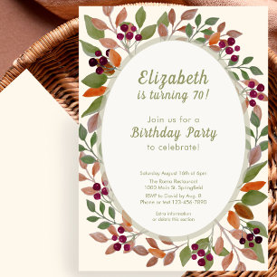Autumn Leaves Sage Green 70th Birthday Invitation