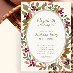 Autumn Leaves Sage Green 72nd Birthday Invitation