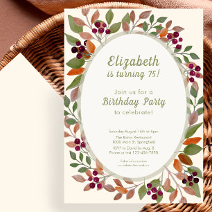 Autumn Leaves Sage Green 75th Birthday Invitation