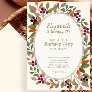 Autumn Leaves Sage Green 78th Birthday Invitation
