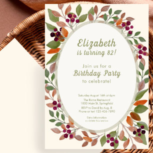 Autumn Leaves Sage Green 82nd Birthday Invitation