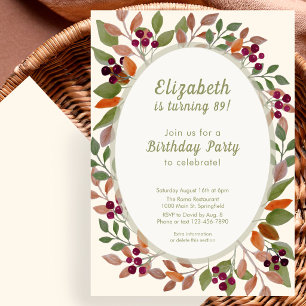 Autumn Leaves Sage Green 89th Birthday Invitation