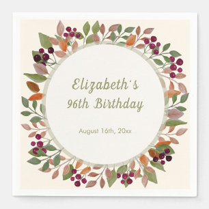 Autumn Leaves Sage Green 96th Birthday Napkin