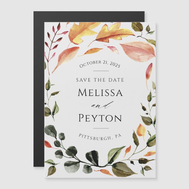 Autumn Leaves Save the Date Magnetic Invitation (Front/Back)