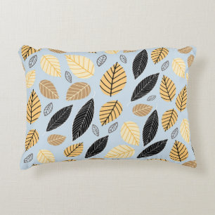 Autumn Leaves: Seamless Blue Background Decorative Cushion