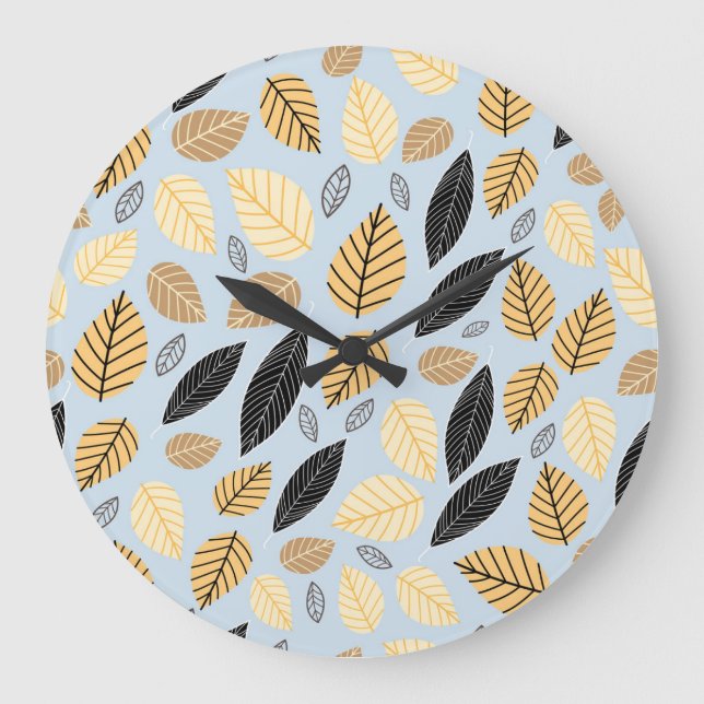 Autumn Leaves: Seamless Blue Background Large Clock (Front)