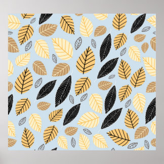 Autumn Leaves: Seamless Blue Background Poster