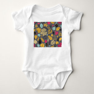 Autumn Leaves: Seamless Dark Pattern Baby Bodysuit