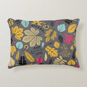Autumn Leaves: Seamless Dark Pattern Decorative Cushion