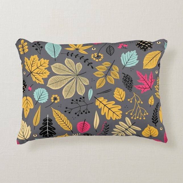 Autumn Leaves: Seamless Dark Pattern Decorative Cushion (Front)