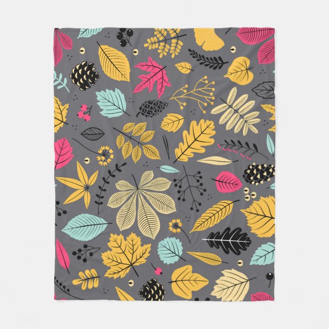 Autumn Leaves: Seamless Dark Pattern Fleece Blanket (Front)