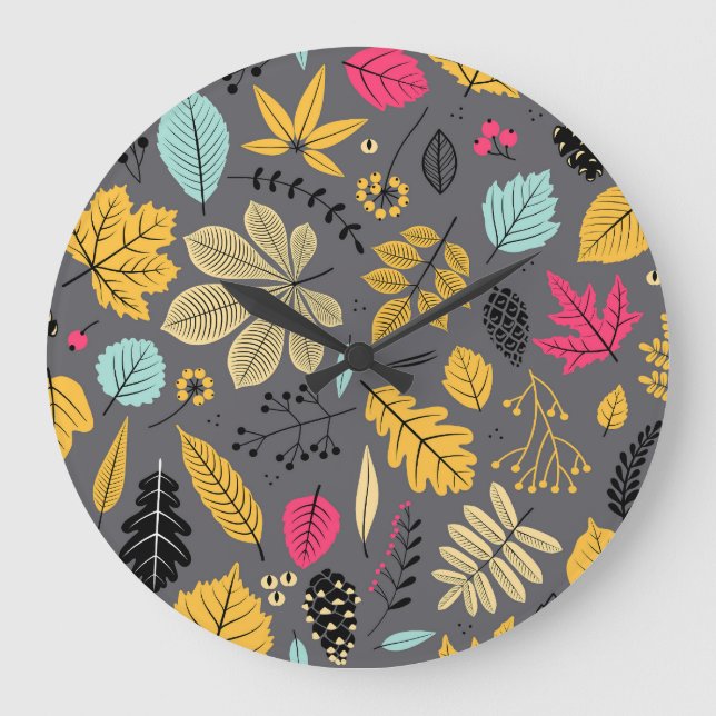 Autumn Leaves: Seamless Dark Pattern Large Clock (Front)