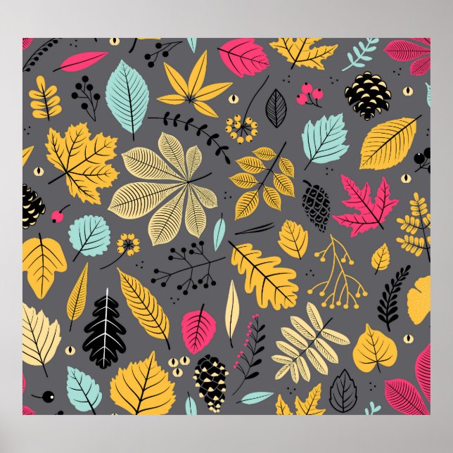 Autumn Leaves: Seamless Dark Pattern Poster (Front)