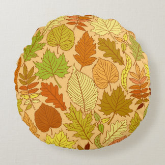 Autumn leaves: seamless fabric print round cushion