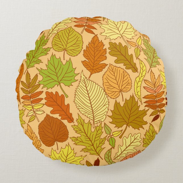 Autumn leaves: seamless fabric print round cushion (Front)