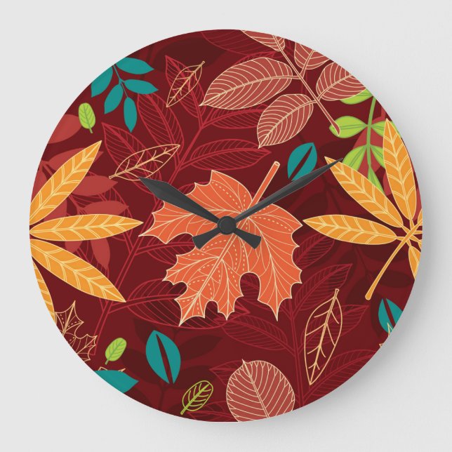 Autumn Leaves: Seamless Nature Pattern Large Clock (Front)