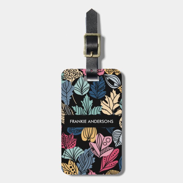 Autumn Leaves Seamless Pattern Personalised Luggage Tag (Front Vertical)